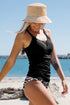 Notch Neckline Strappy Tankini Contrast High Waist Swimsuit